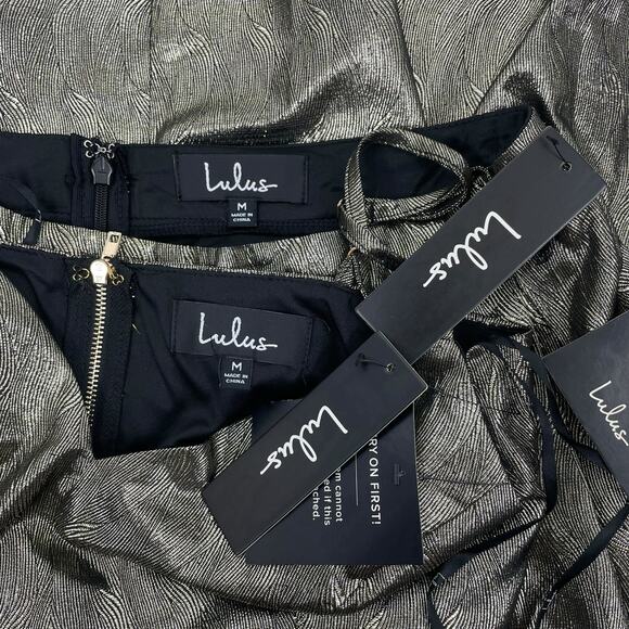 Lulu's Pure Brillance Metallic Cami Skirt 2pcs Set Gold Size M - Picture 10 of 11